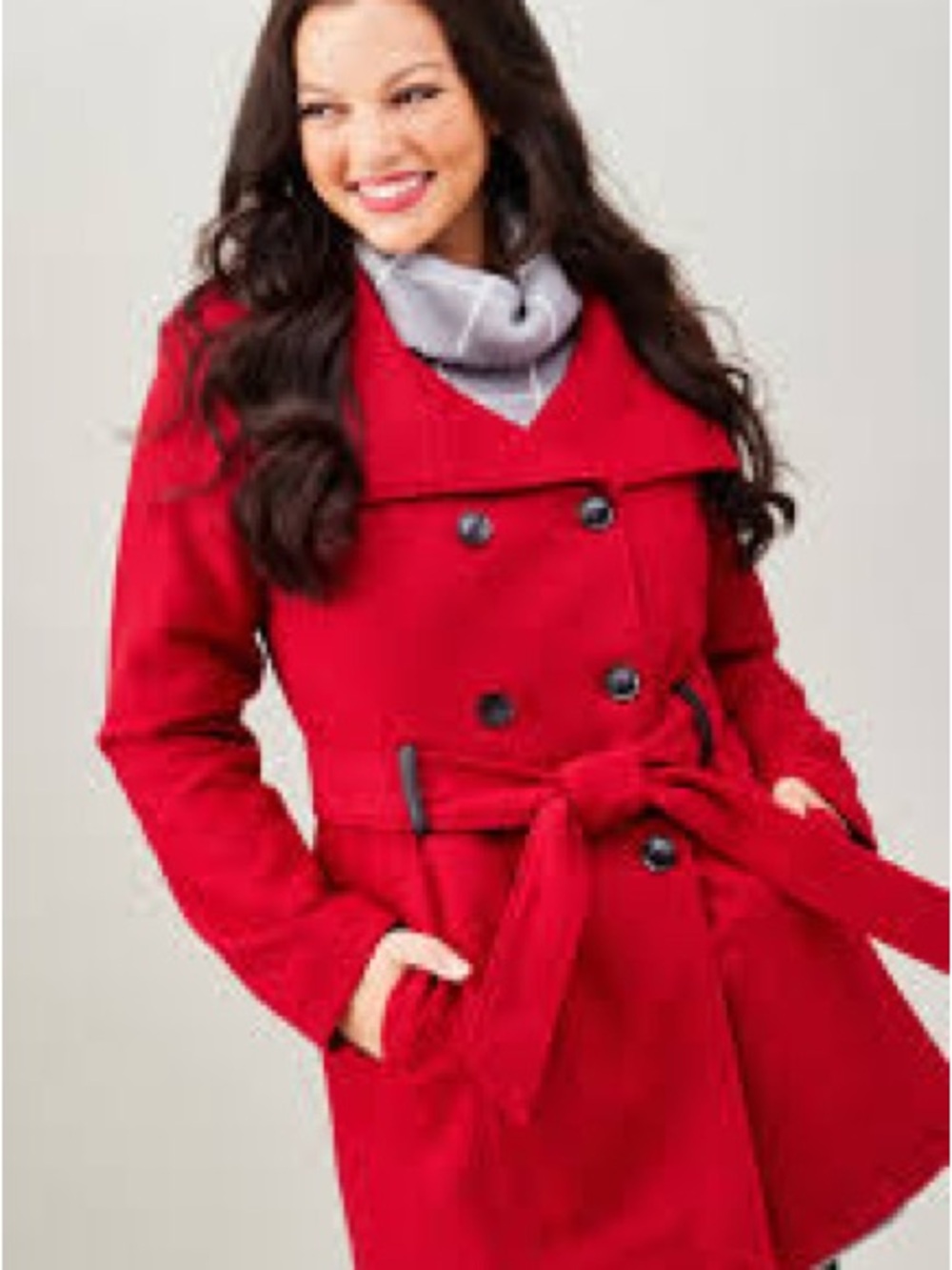 croft & barrow Red Double-Breasted Belted Pea Coat